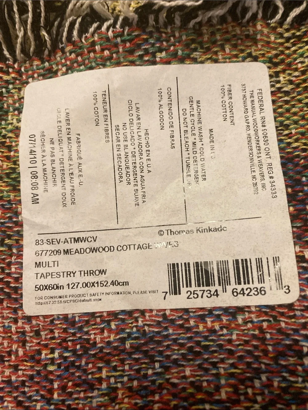 Thomas Kinkade Meadowwood Cottage tapestry throw 50x60 NWT made in the USA